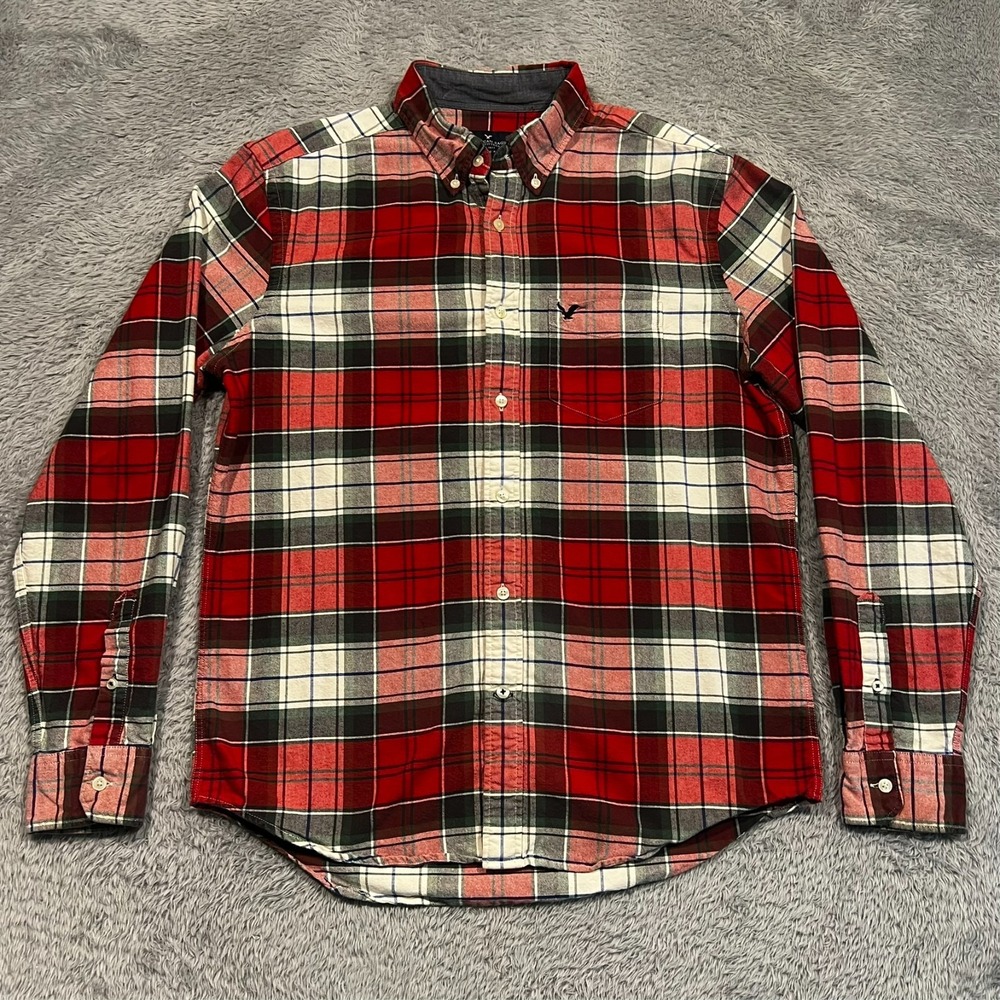 American Eagle Flannel Shirt Button Down Red Black White Check Men's‎ Medium